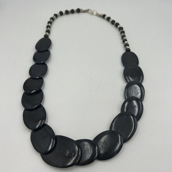 Vintage Bone Bead Necklace Large Statement Necklace Oval Flat Beads Tribal Boho - Picture 7 of 7